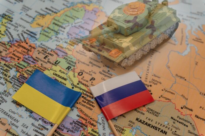 Ucrânia Rússia Bandeira e Mapa