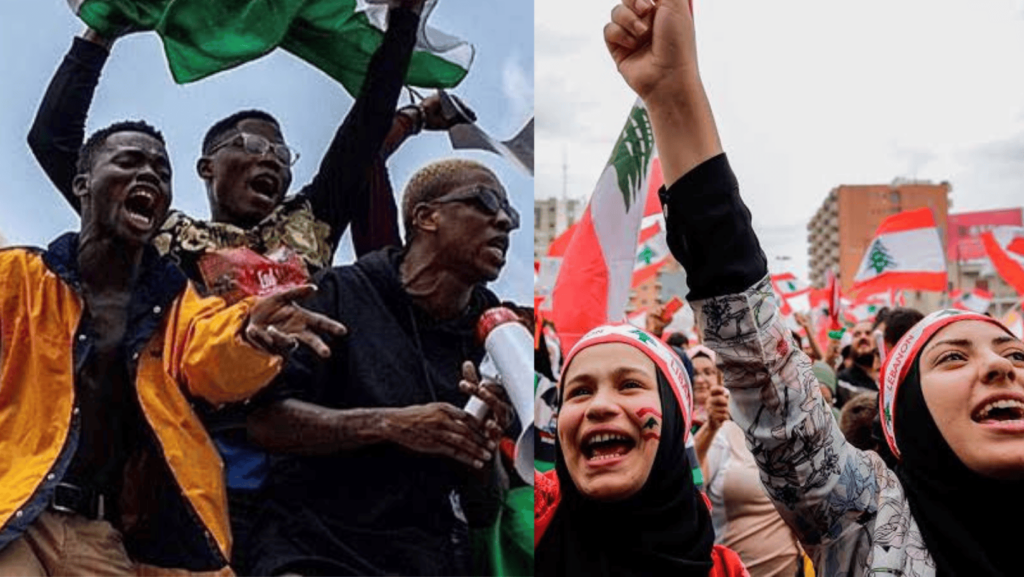 Protestos na Nigéria e no Líbano